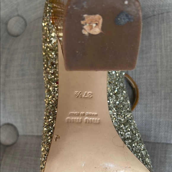 Miu Miu Gold Glitter Mary Jane Block Heels – Size 37.5 - Picture 11 of 15